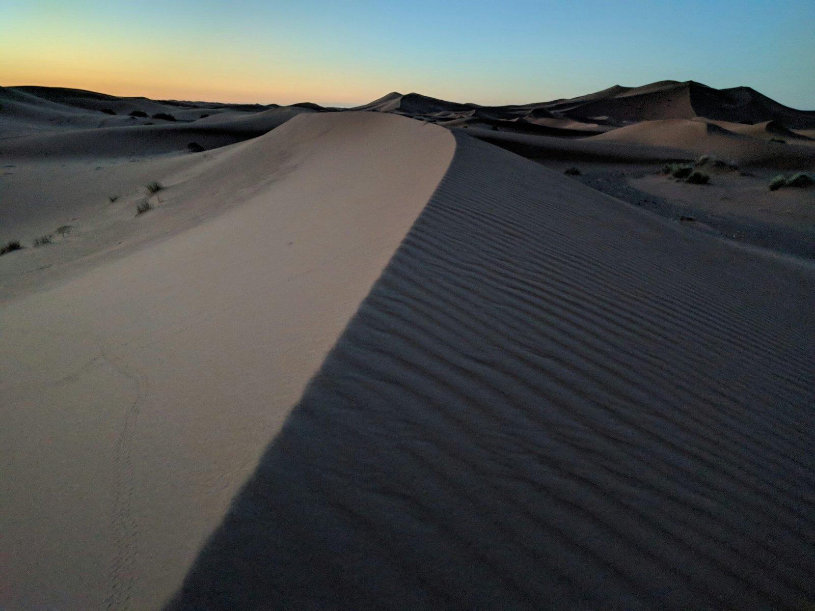 Sunset over desert dunes during a guided tour