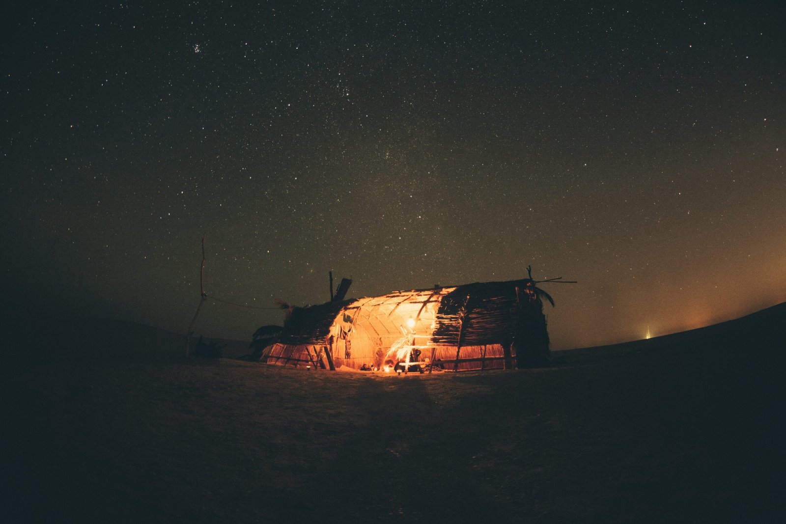 A cozy Bedouin campfire setup under starry skies