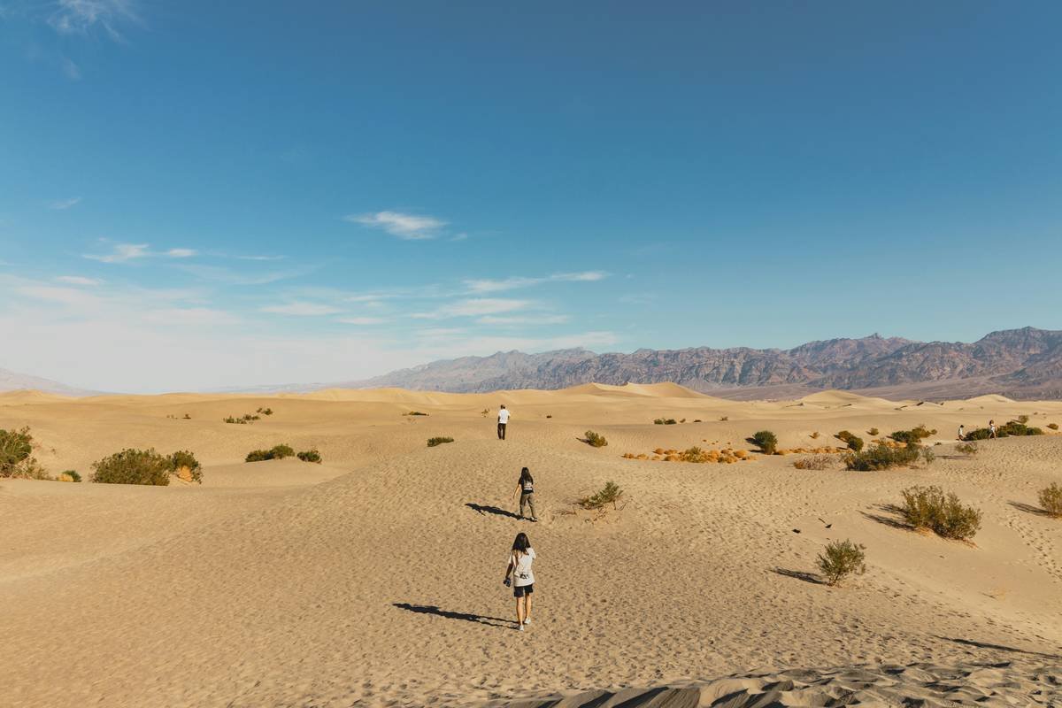 An off-road jeep driving across steep sandy dunes in the Sahara