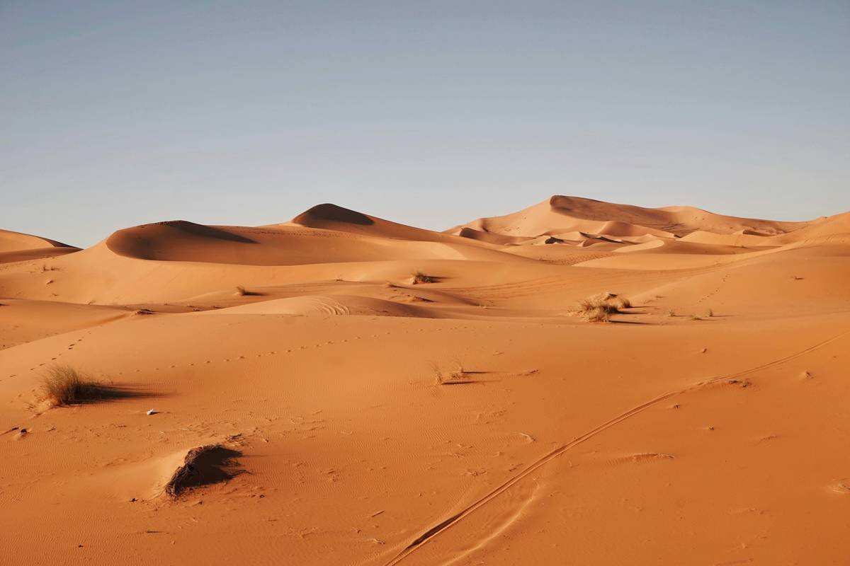 Traveler walking solo through golden dunes wearing traditional tagelmust during desert trek apple suede experience